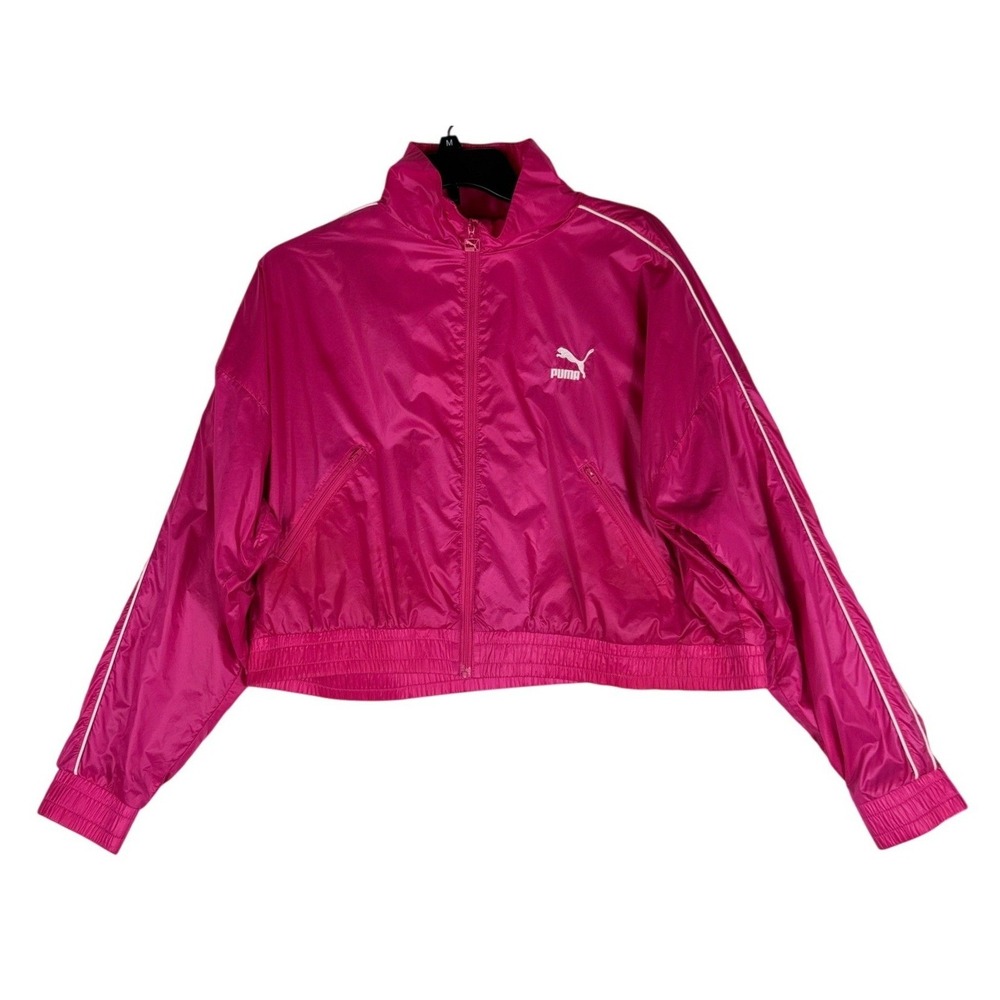 Puma Womens Pink Cropped Full Zip Track Jacket Windbreaker 530239-14 Size Large